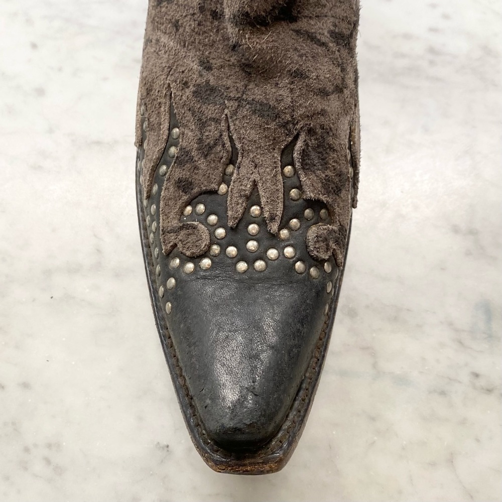 Harley-Davidson Gray Suede Black Leather Flame Studded Tall Cowboy Boots 9.5 - Picture 4 of 9